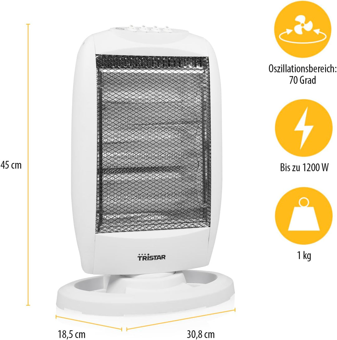 Tristar Heizstrahler KA-5129 – Halogen – 3 Leistungseinstellungen – Oszillierend – max. 1200 W, Weis