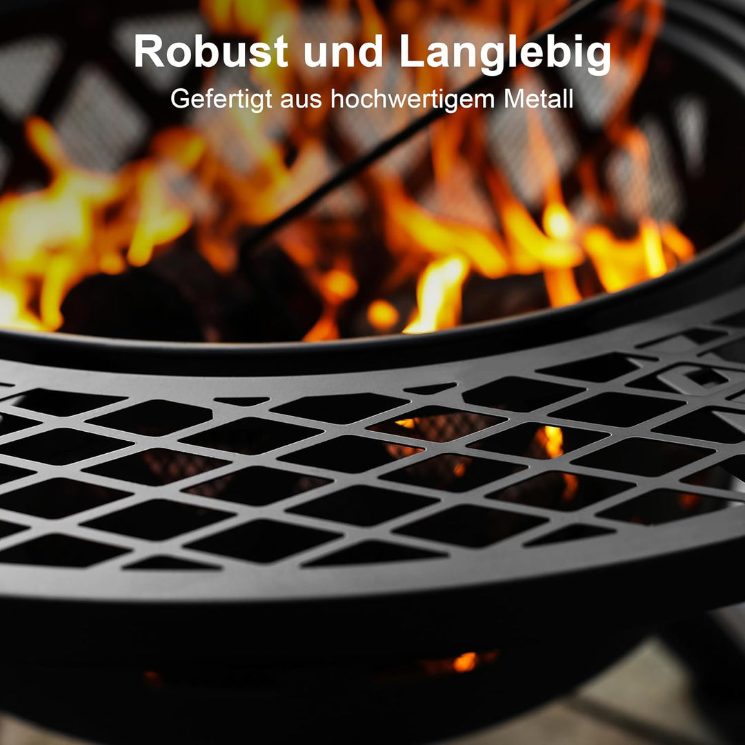 BALI OUTDOORS Feuerstellen für den Aussenbereich, Holzfeuerstelle mit Grillrost, Aussenkamin mit Gri