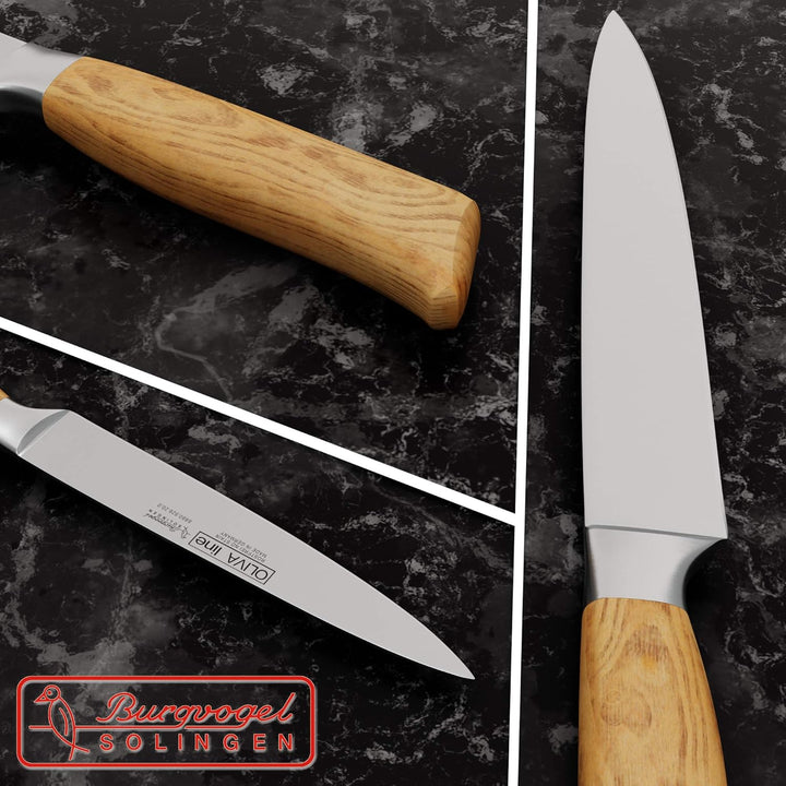 Burgvogel Solingen Tranchiermesser 20 cm geschmiedet Olivenholz, Oliva Line, rostfrei, deutsches Auf