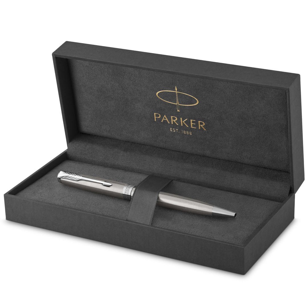 Parker Sonnet Kugelschreiber | Edelstahl mit Palladiumzierteilen | Mittlere Spitze | schwarze Tinte