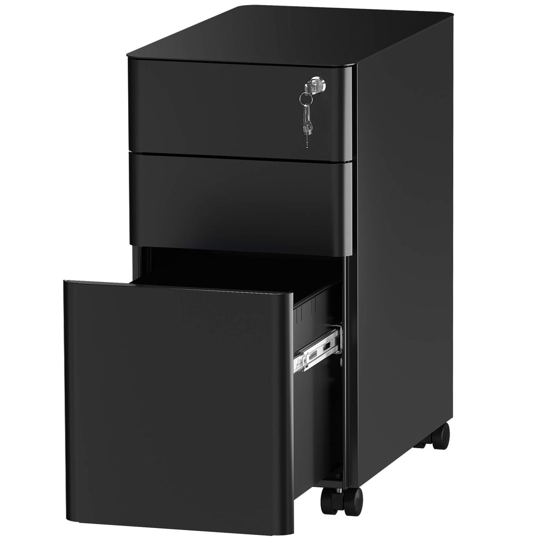 YITAHOME Rollcontainer, Abschliessbar Rollcontainer mit 3 Schubladen, Metall Mobiler Aktenschrank Bü