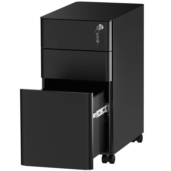 YITAHOME Rollcontainer, Abschliessbar Rollcontainer mit 3 Schubladen, Metall Mobiler Aktenschrank Bü