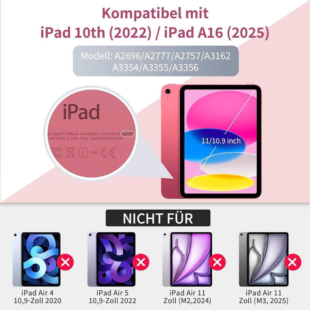 Tastatur Hülle für iPad A16 11 Generation 11 Zoll 2025/10 Generation 10,9 Zoll 2022, Schutzhülle mit