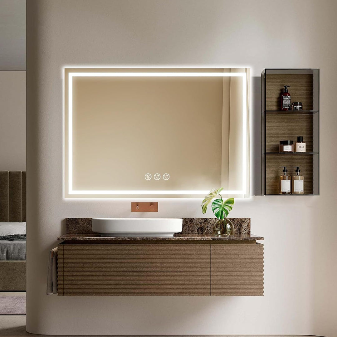 Ratsamee Badspiegel mit Beleuchtung LED, 100x70cm Spiegel mit Light, Wandspiegel mit Frontbeleuchtun