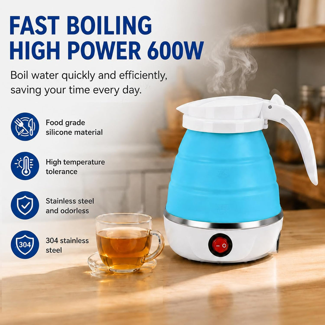Faltbarer Wasserkessel, 0.6L Wasserkocher Faltbarer, 600W Reisewasserkocher mit Edelstahlboden &amp; Sch