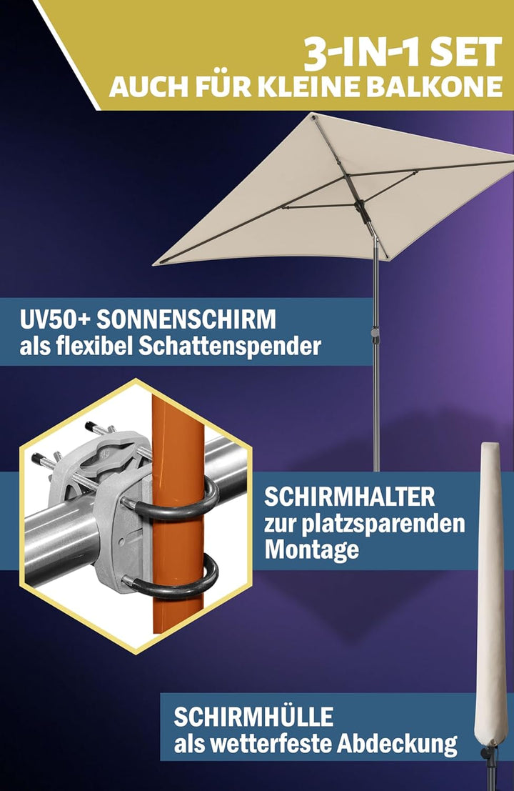 4smile Sonnenschirm Balkon SunnyShade, Sonnnenschutz Balkon SET 3-in-1, Anthrazit - UV50+ SunnyGuy S