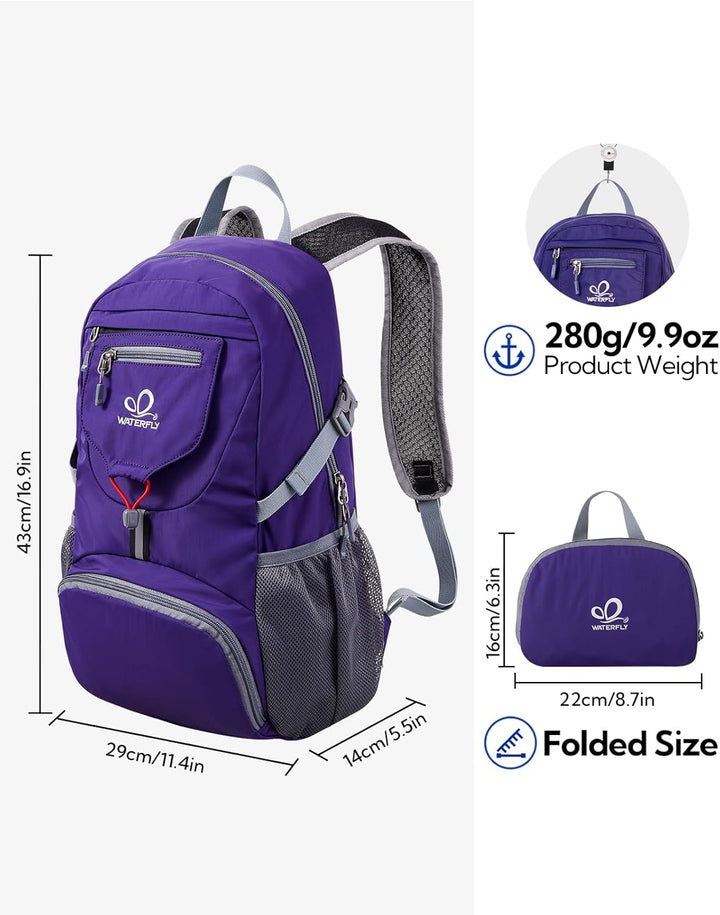 WATERFLY Ultraleicht Faltbar Klein Rucksack: 20L Leicht Packable Wanderrucksack Tagesrucksack Trekki