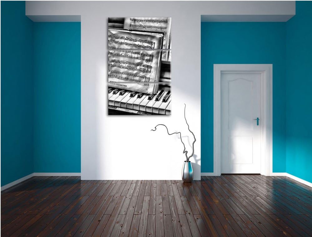 Pixxprint Monocrome, Klavier mit Notenblätter 3-Teiler Leinwandbild 120x80 Bild auf Leinwand