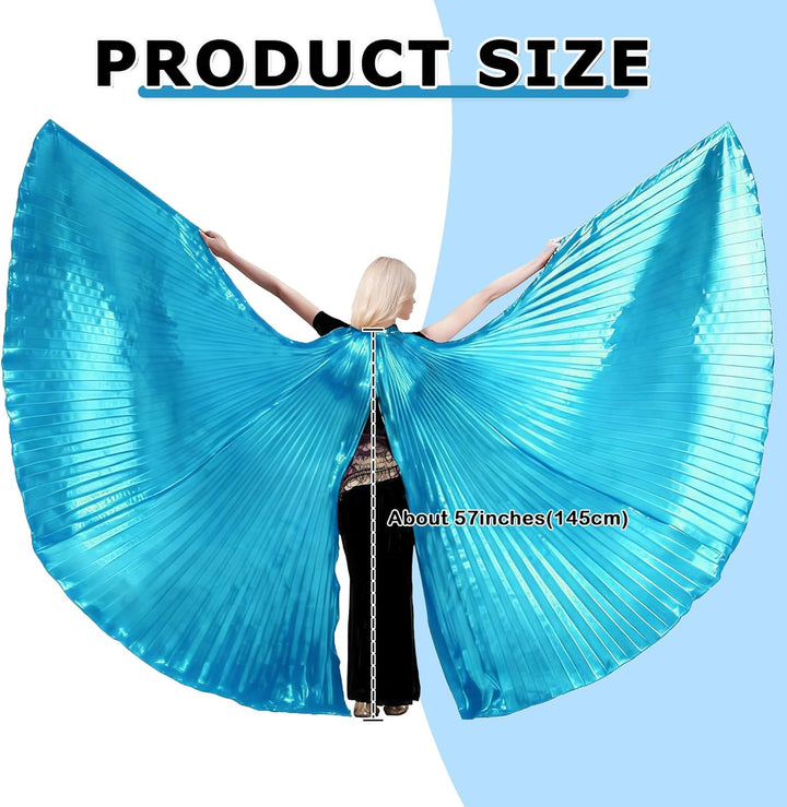 Wuchieal Öffnung Bauchtänzerin Isis Flügel Dancing Requisiten Kostüm mit Stöcke Tasche (Hellblau, On