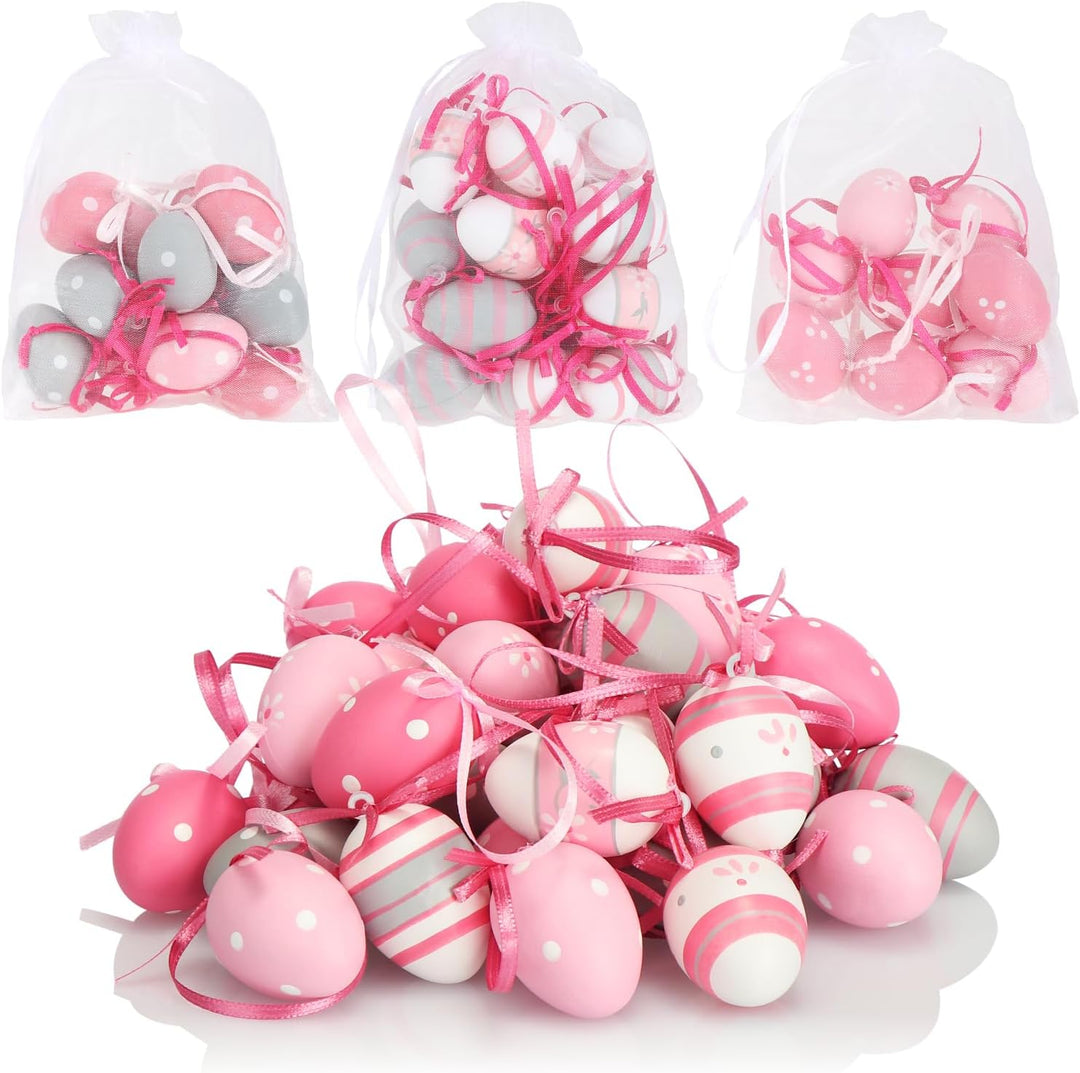 COM-FOUR® 36x Ostereier zum Aufhängen - Handbemalte Osterdeko mit tollen Mustern - Deko Ostereier in