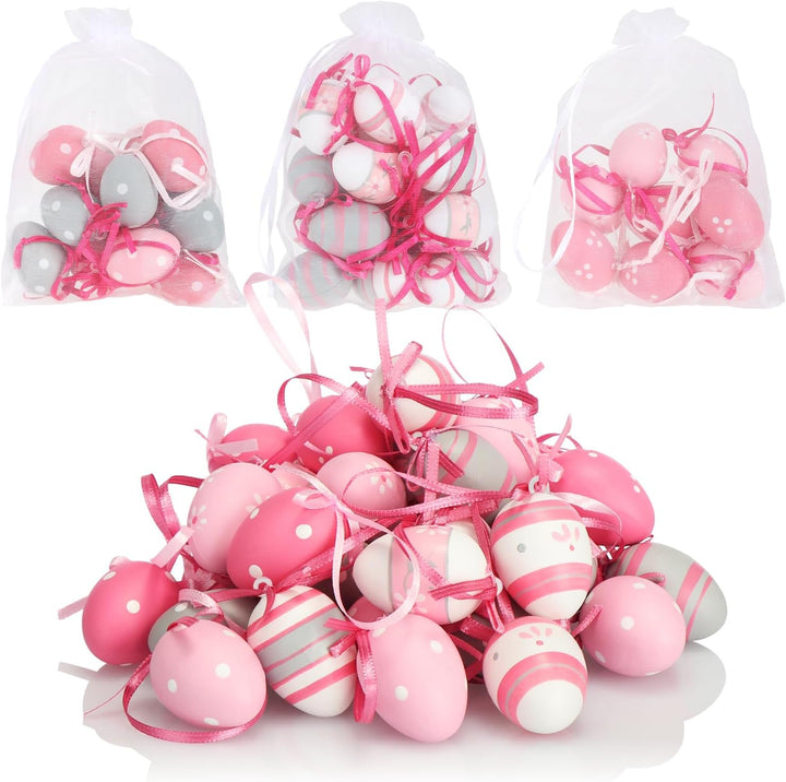 COM-FOUR® 36x Ostereier zum Aufhängen - Handbemalte Osterdeko mit tollen Mustern - Deko Ostereier in