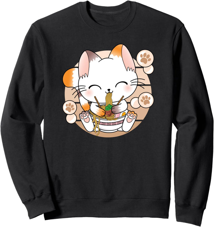 Lustige Japanische Anime Katze Ramen Nudeln Kawaii Manga Sweatshirt