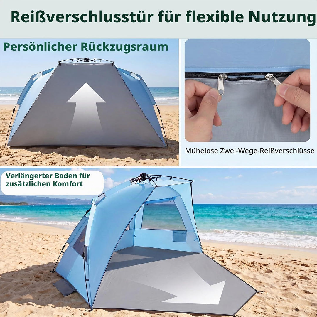 HOMASIS Pop-up Strandmuschel, wetterfestes Strandzelt für 3-4 Personen mit erweiterbarem Boden, Mesh