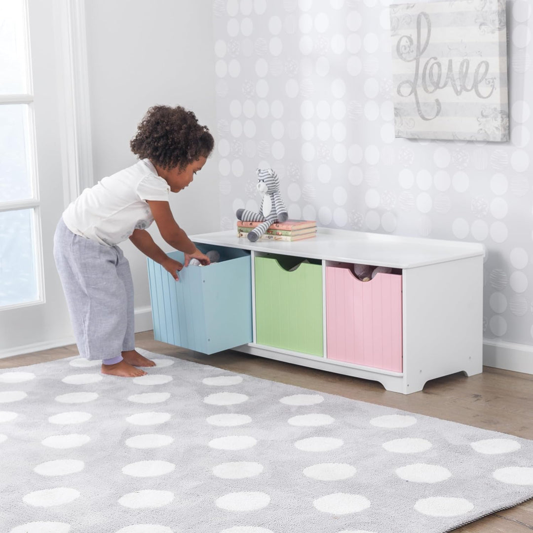 KidKraft Nantucket Aufbewahrungsbank aus Holz in Pastellfarben mit 3 Schubladen, Kinderregal Spielze