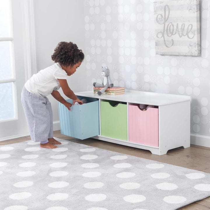 KidKraft Nantucket Aufbewahrungsbank aus Holz in Pastellfarben mit 3 Schubladen, Kinderregal Spielze