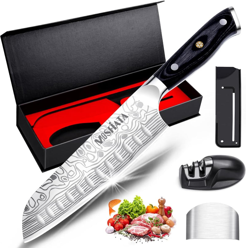 MOSFiATA Kochmesser, Santoku Messer Küchenmesser Profi Chefmesser Allzweckmesser Aus Rostfreiem Stah