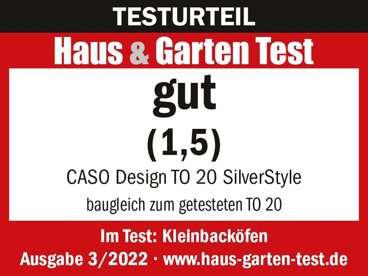 CASO TO 20 SilverStyle - Design Backofen, 20 Liter Garraum, 3 Einschubebenen, 70-230°C, 5-fach Funkt