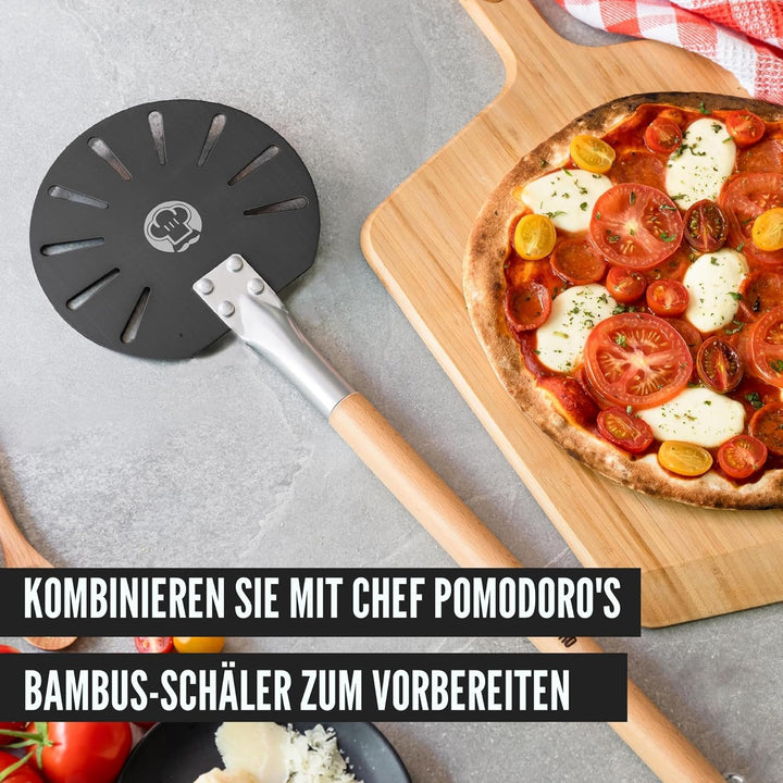 Chef Pomodoro Pizzaschieber – Pizzaschaufel – Pizza Schaufel Metall – Aluminium Pizzaschieber mit Ho