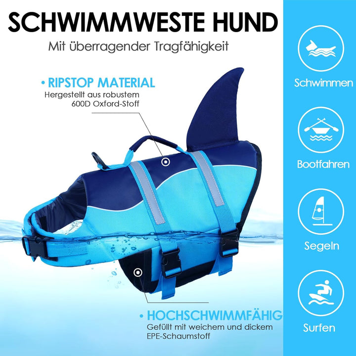 AOFITEE Schwimmweste Hund Klein, Verstellbar Hunde Schwimmweste Hai, Ripstop Hundeschwimmweste Klein