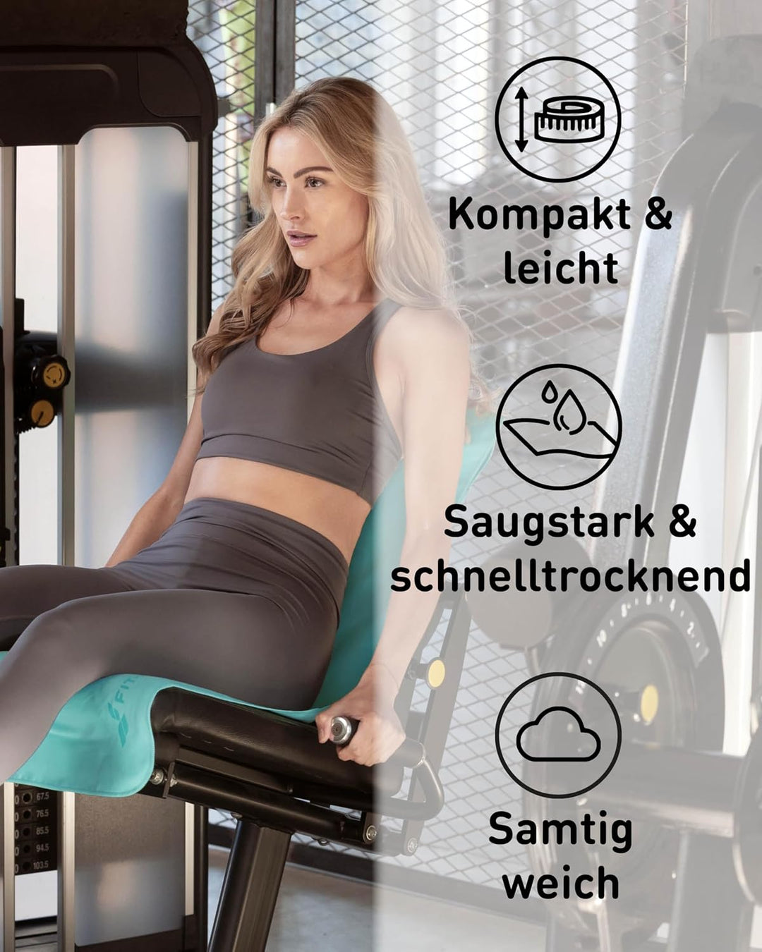 Fit-Flip Fitness Handtuch aus Mikrofaser kompakt und schnelltrocknend | mit Magnet und Reissverschlu