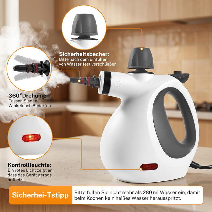 Dampfreiniger Handgerät mit 15 Zubehörteilen, Handdampfreiniger für das Haus Mehrzweck，1050W，350ml T
