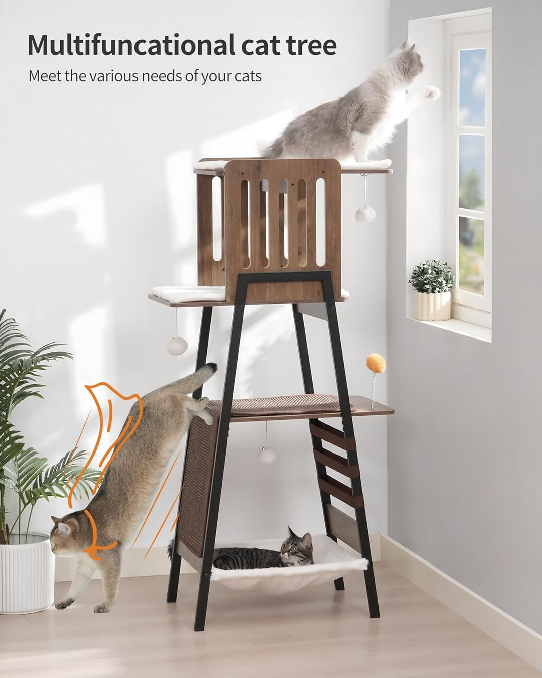 FourFurPets 147 cm Kratzbaum, Kratzbaum Grosse Katzen stabil, moderner katzenbaum für drinnen, hoher