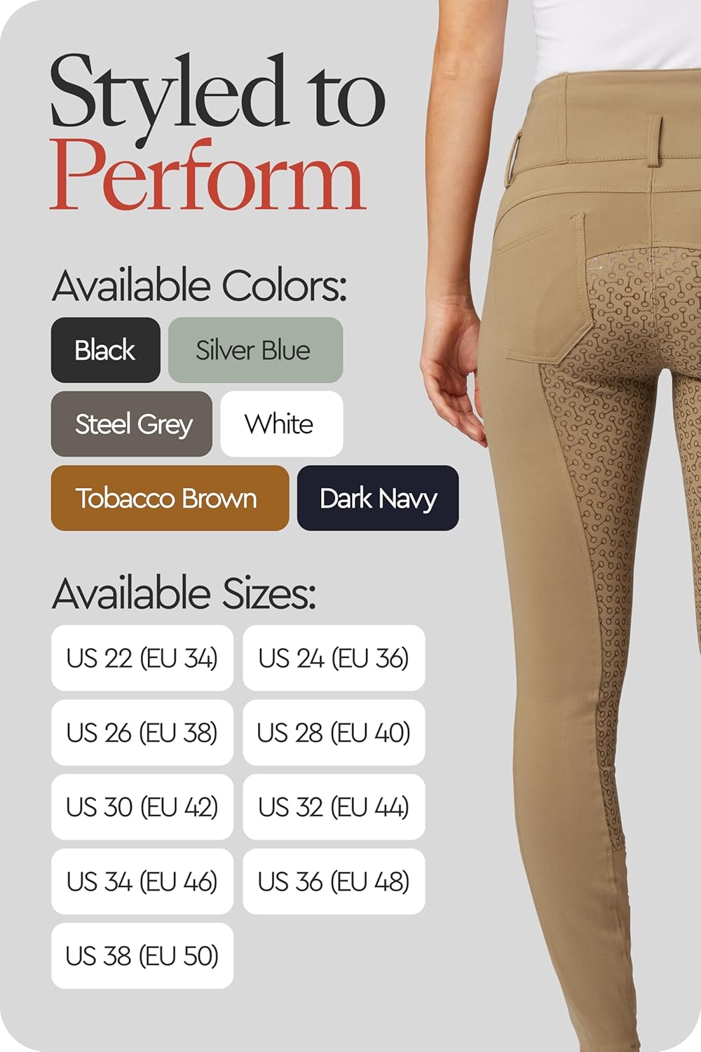 HORZE Damen Reithose Tara, High Waist Reithose mit Vollbesatz Silikon und Taschen Tobaccobraun 34, T
