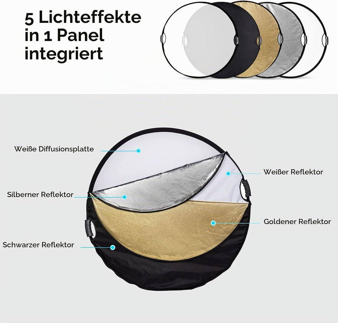 SMALLRIG 5 in 1 Reflektor 110cm 42-Zoll Lichtreflektor, mit Griff, Zusammenklappbarer Fotografie Ref