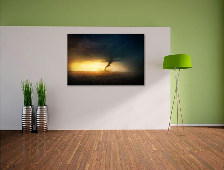 Naturgewalt Tornado, Format: 100x70 auf Leinwand, XXL riesige Bilder fertig gerahmt mit Keilrahmen,