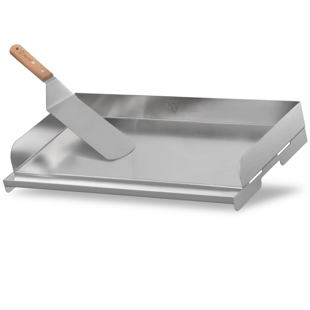 BBQ-Toro Edelstahl Grillplatte mit Grillspachtel | 49,5 x 28 cm | BBQ Plancha Set, Grillplancha, Pfa