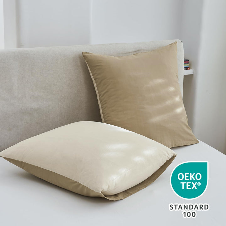 Simple&Opulence Bettwäsche 135x200 Leinen und Baumwolle, Bettwäsche-Sets Leinen Khaki 3 Teilig mit R