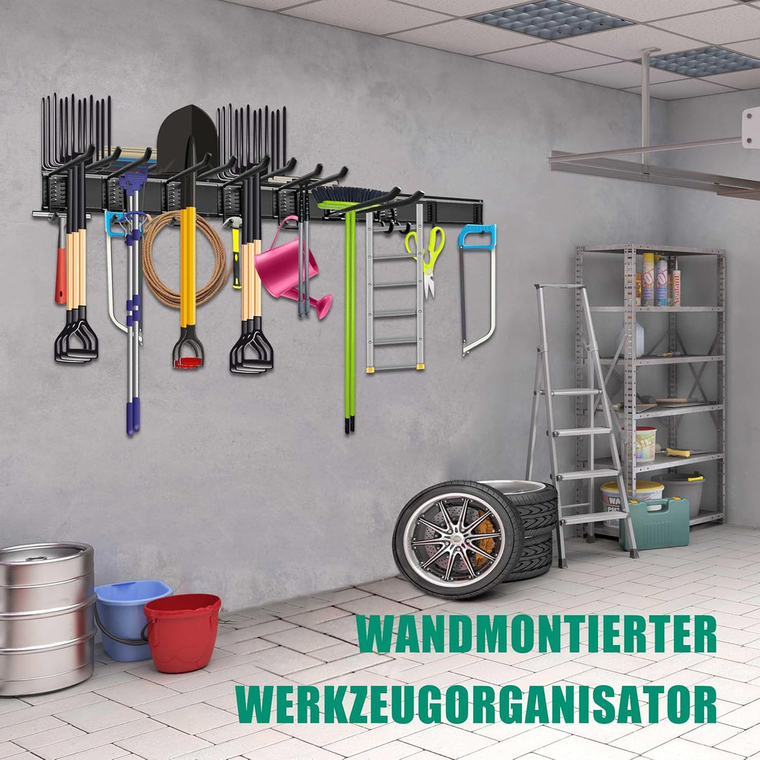 Mimoke Wandhalterung Werkzeugregal für Garage und Garten, 3 Schienen, Vielseitige Hakenkonfiguration