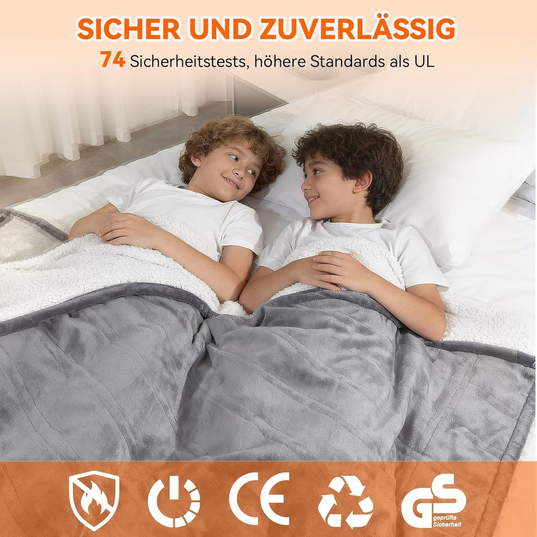 Heizdecke mit Abschaltautomatik, 180 × 130 cm Flanell Elektrische Wärmedecke mit 8 Heizstufen & 1-12