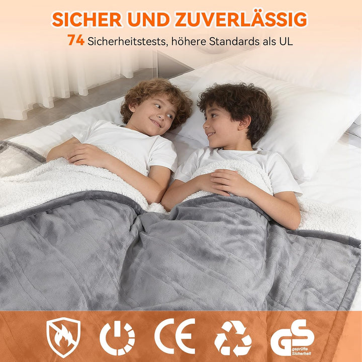Heizdecke mit Abschaltautomatik, 180 × 130 cm Flanell Elektrische Wärmedecke mit 8 Heizstufen & 1-12