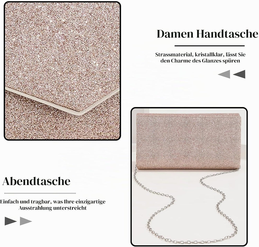 CORIOS Abendtasche Damen Kette Clutch Bag Glitzer Henkeltasche Hochzeit Brautbörse Glänzend Schulter