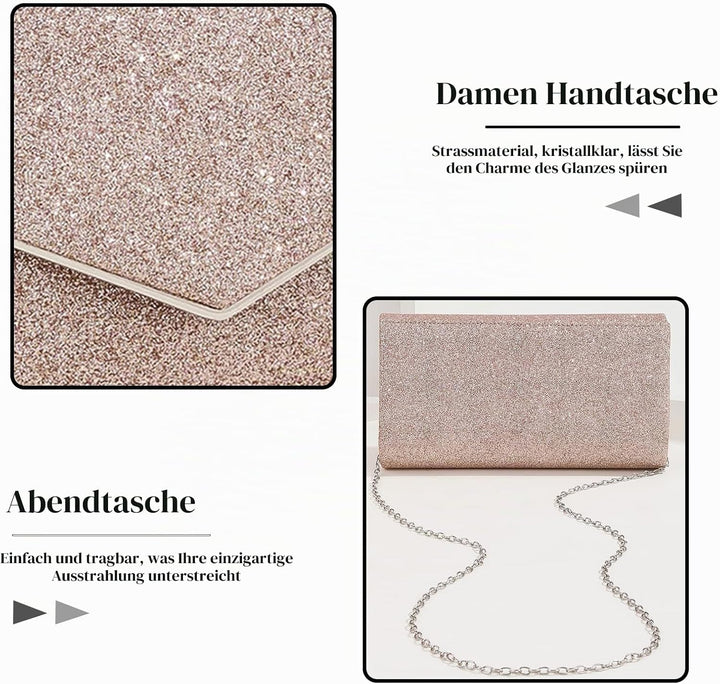 CORIOS Abendtasche Damen Kette Clutch Bag Glitzer Henkeltasche Hochzeit Brautbörse Glänzend Schulter