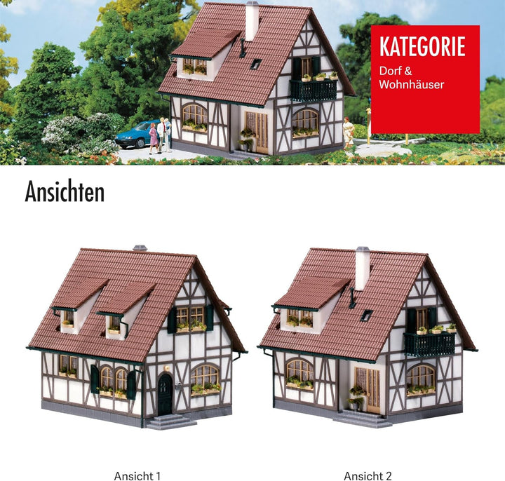 FALLER Einfamilienhaus Modellbausatz mit 89 Einzelteilen 115 x 95 x 115 mm I Modelleisenbahn Zubehör