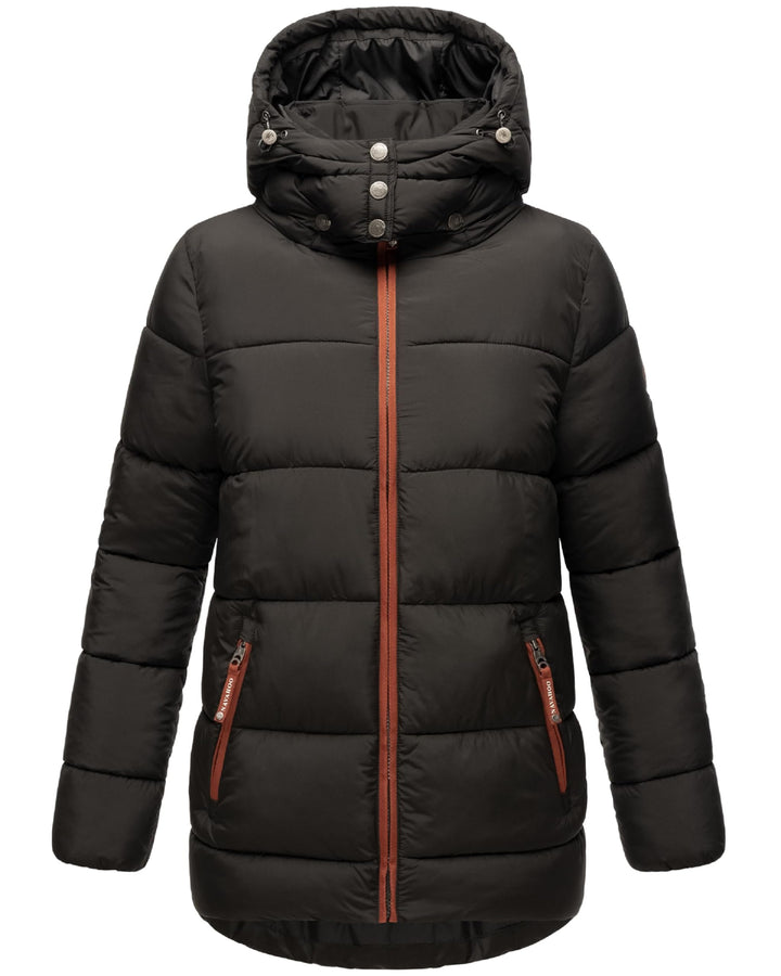 Navahoo Damen Kurze Winterjacke Steppjacke warm mit Abnehmbarer Kapuze Wattewölkchen XS-XXL S Schwar