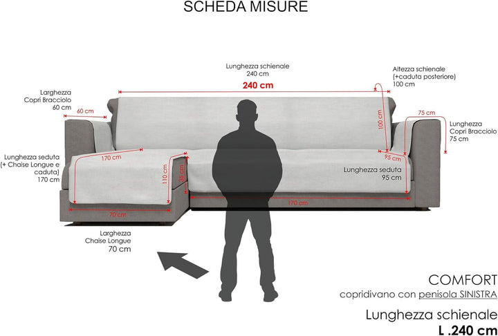 Komfort-Antigleiten-Sofa-Decke mit chaiselongue,240cm, Braun 240 cm Braun, 240 cm Braun