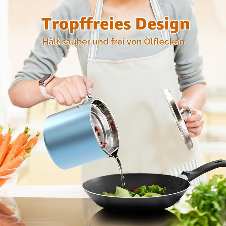Chihee Fettbehälter Rostfreier Stahl Speckfett-Sparer mit feinmaschigem Sieb 2 L Ölbehälter Fettkann