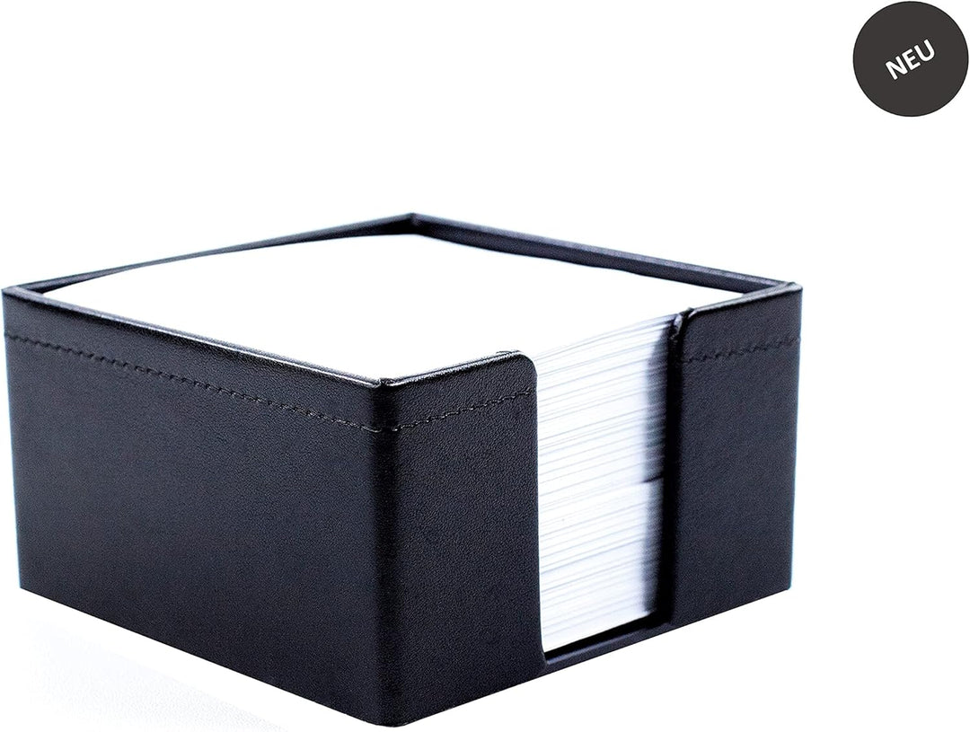 DELMON VARONE - Zettelkasten aus veganem Kunstleder Schwarz- Zettelbox inkl. 500 Blatt Papier - Noti