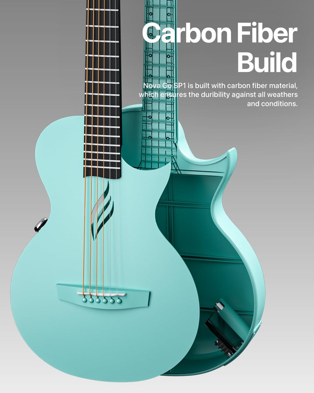 Enya E Gitarre Kinder Set - 35 Zoll Blau Nova Go SP1 Kohlefaser Akustik E-Guitar Beginner Kit mit Sm