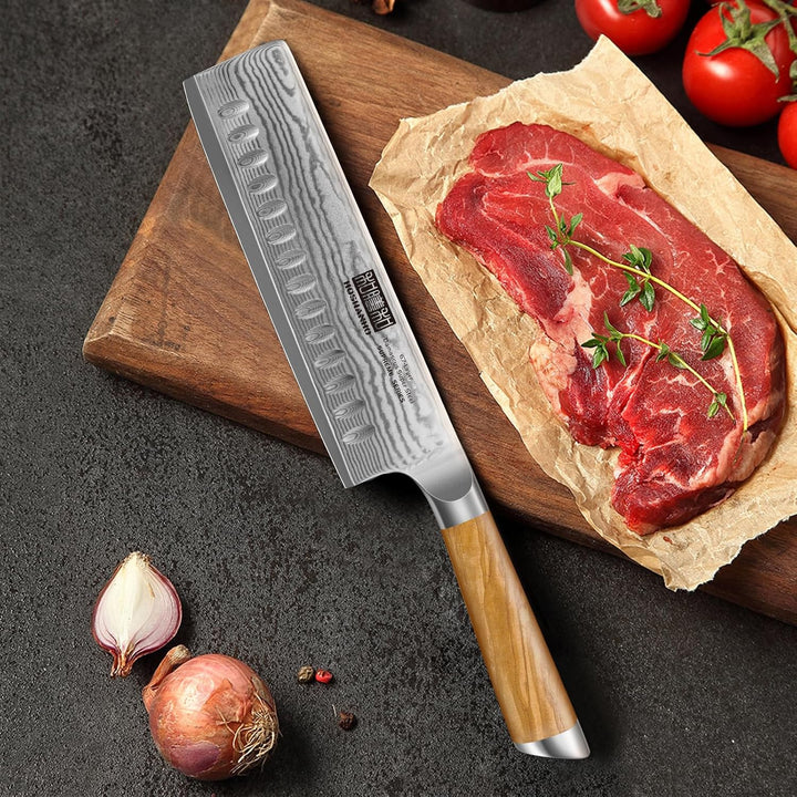 HOSHANHO Damastmesser Kochmesser Nakiri Küchenmesser 16.5cm, Profi 67 Schichten Damaskus Edelstahl C