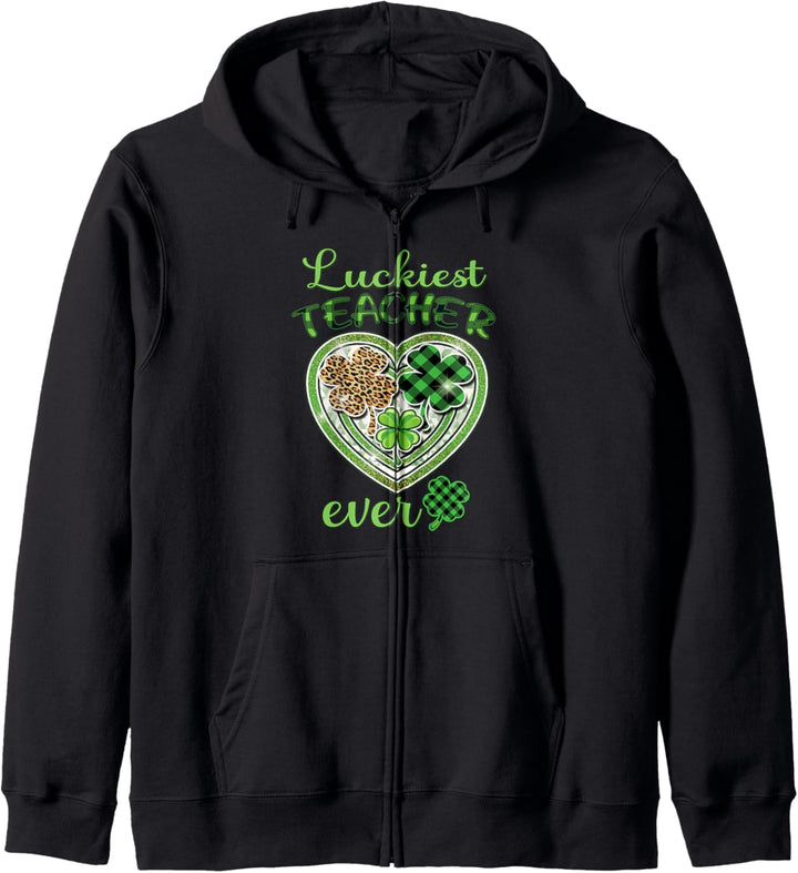 St Patricks Day Luckiest Teacher Ever Buffalo Plaid Women Kapuzenjacke
