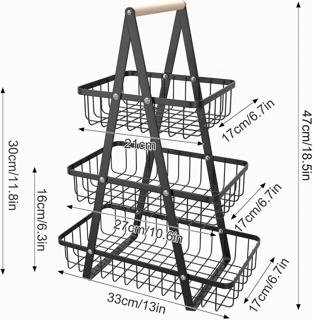 AufuN Obst Etagere, 3 Stöckig Obstkorb Rack Obstschale aus Metall, Abnehmbar Obst Halter Küche Ablag