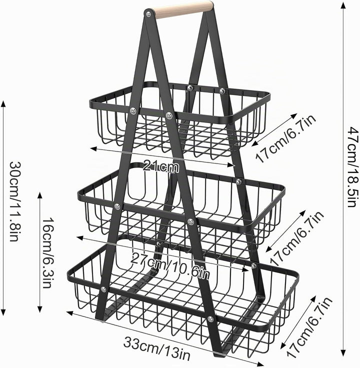 AufuN Obst Etagere, 3 Stöckig Obstkorb Rack Obstschale aus Metall, Abnehmbar Obst Halter Küche Ablag