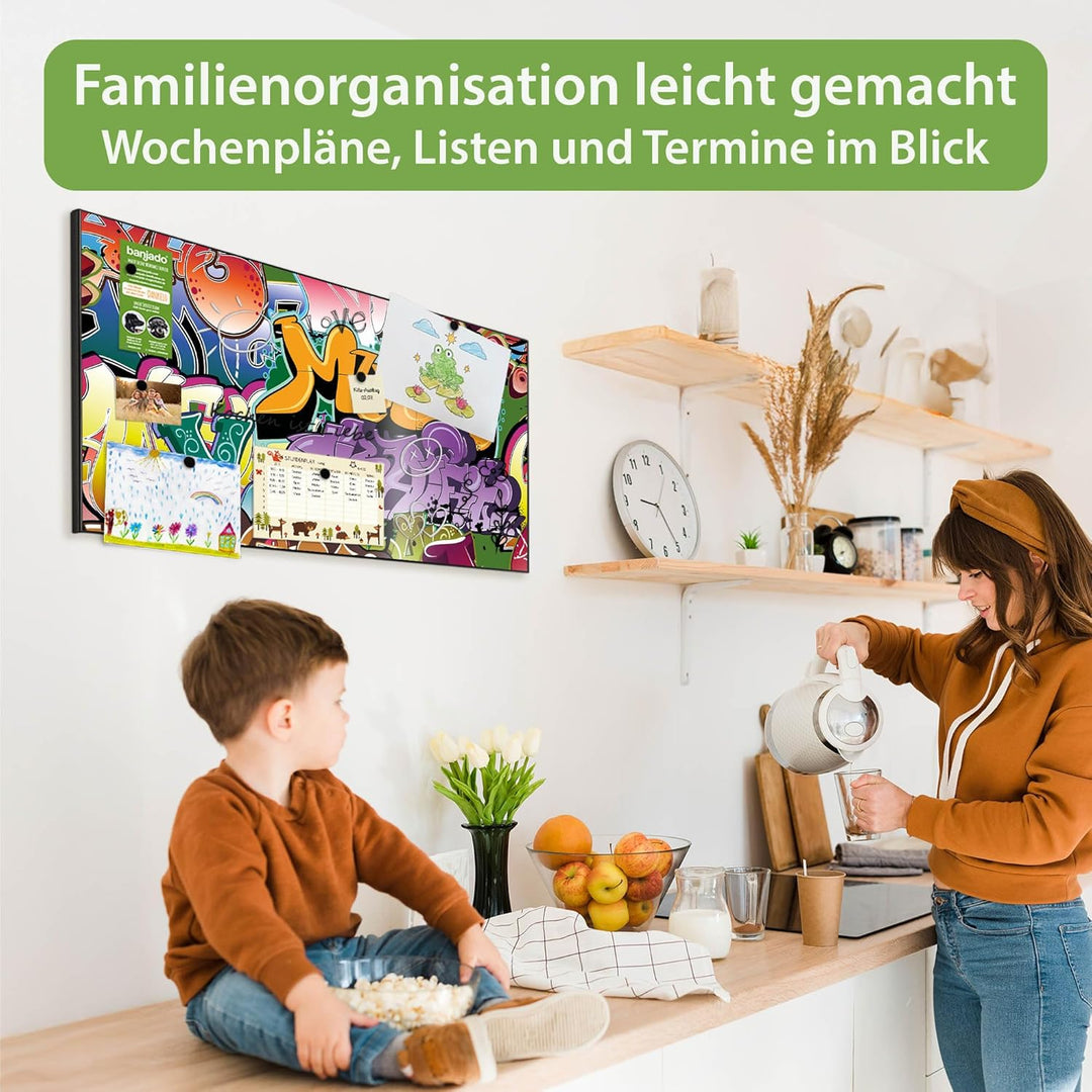 banjado Magnettafel schwarz 78 x 37cm / Magnetwand Metall/Magnetpinnwand als Memoboard/Pinnwand Magn