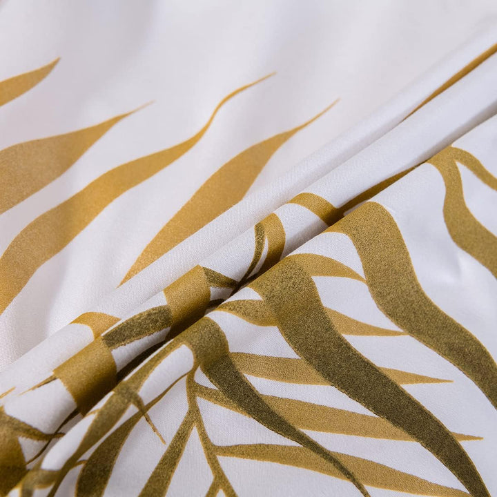 Damier Bettwäsche 155x220cm Gold Weiss Blätter Muster Deckenbezug Weiche Microfaser Bettbezug Set mi