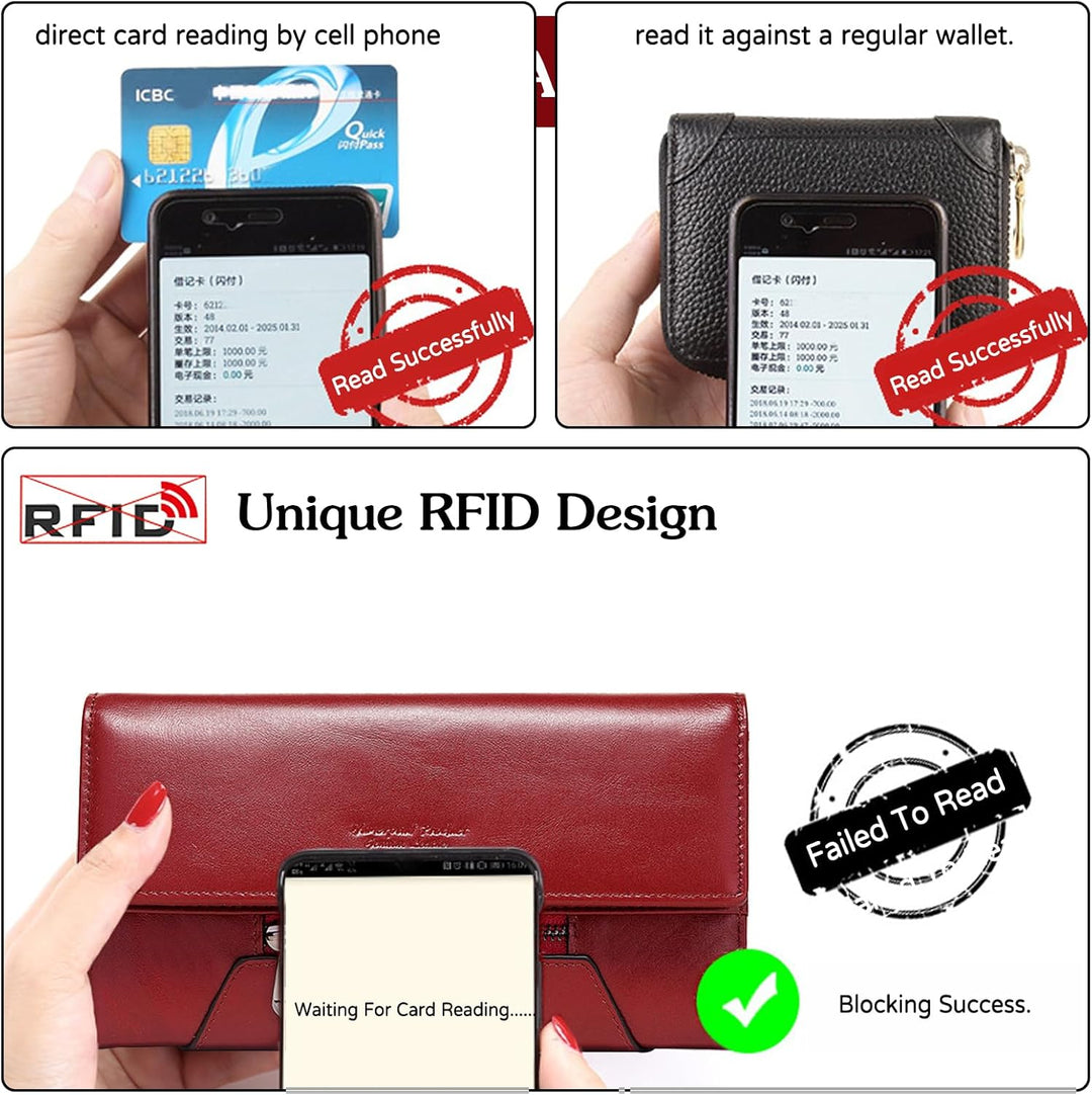 Geldbeutel Damen Leder RFID Schutz Geldbörse Large Portemonnaie Minimalistisch Lange Brieftasche Rot