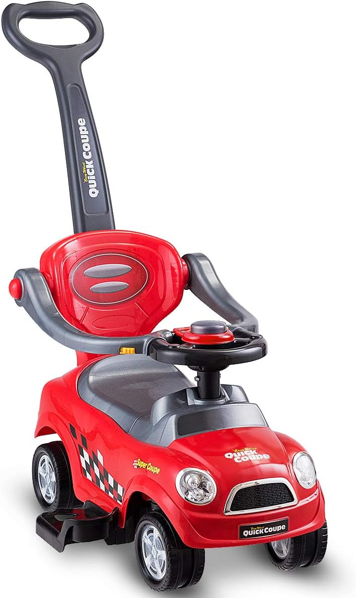 DREAMADE Rutschauto mit Schiebestange, Rutschfahrzeug mit abnehmbarem Sicherheitsbügel & Fussstützen